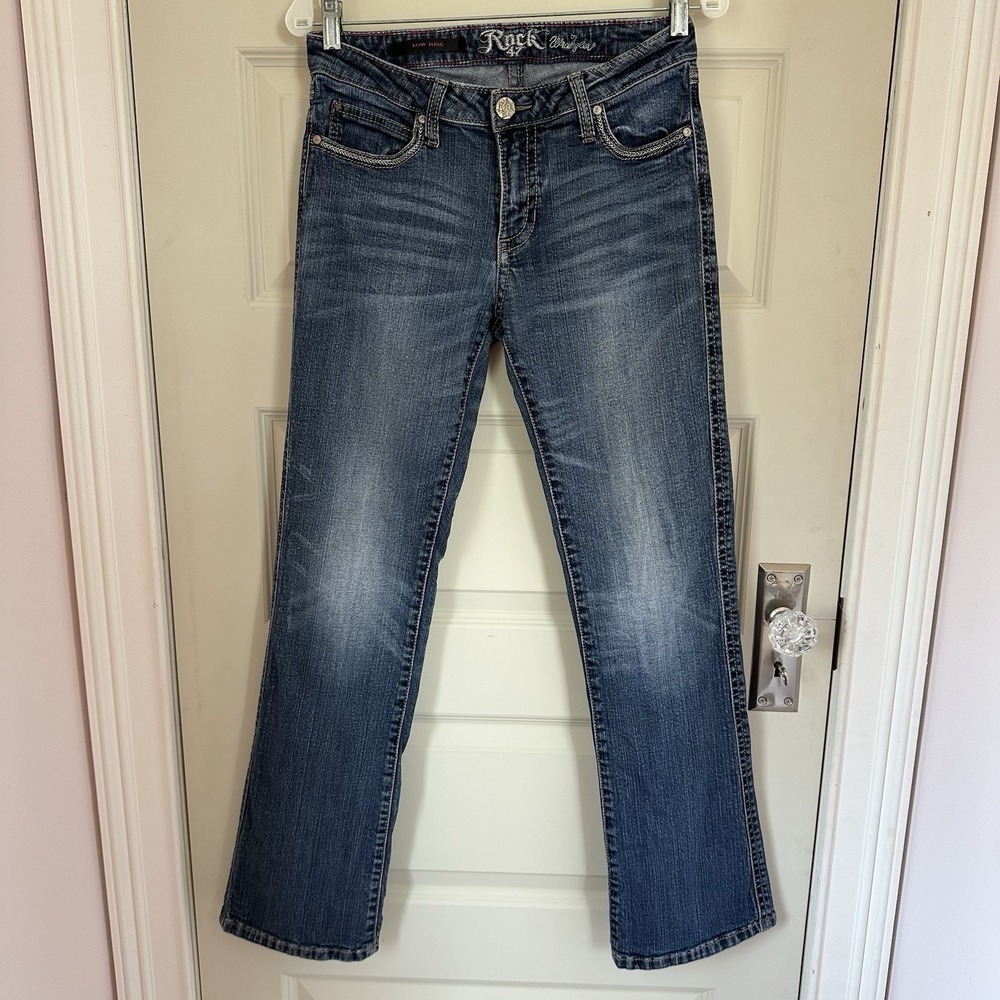 Wrangler Rock 47 Jeans Cowgirl Western‎ Boot Cut Low Rise Med Wash Stretch 5/6